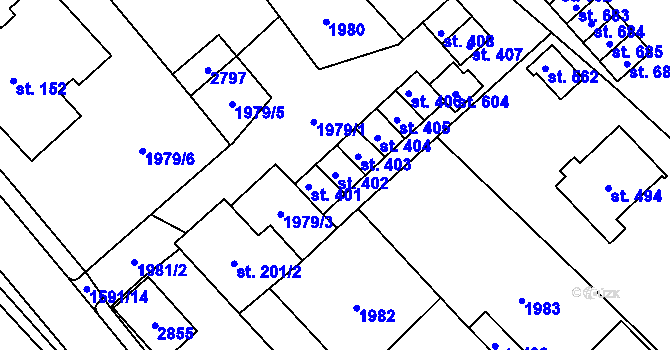 Parcela st. 402 v KÚ Štíty-město, Katastrální mapa