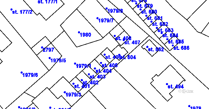 Parcela st. 406 v KÚ Štíty-město, Katastrální mapa