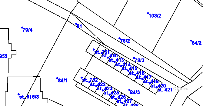 Parcela st. 410 v KÚ Štíty-město, Katastrální mapa