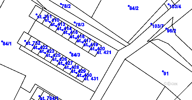 Parcela st. 421 v KÚ Štíty-město, Katastrální mapa