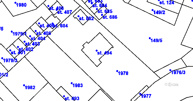 Parcela st. 494 v KÚ Štíty-město, Katastrální mapa