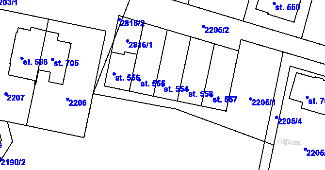Parcela st. 554 v KÚ Štíty-město, Katastrální mapa