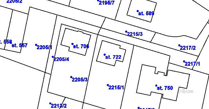 Parcela st. 722 v KÚ Štíty-město, Katastrální mapa