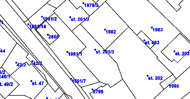 Parcela st. 201/3 v KÚ Štíty-město, Katastrální mapa