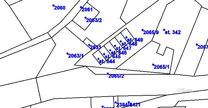 Parcela st. 645 v KÚ Štíty-město, Katastrální mapa