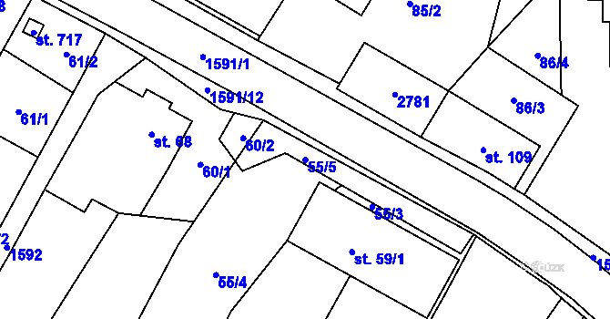 Parcela st. 55/5 v KÚ Štíty-město, Katastrální mapa