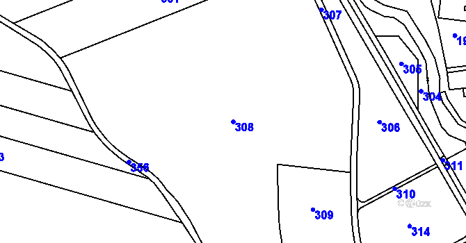 Parcela st. 308 v KÚ Štíty Hamerské, Katastrální mapa