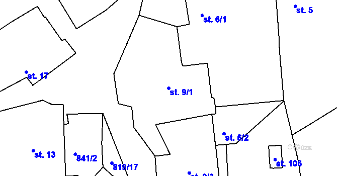Parcela st. 9/1 v KÚ Studénka u Štoků, Katastrální mapa