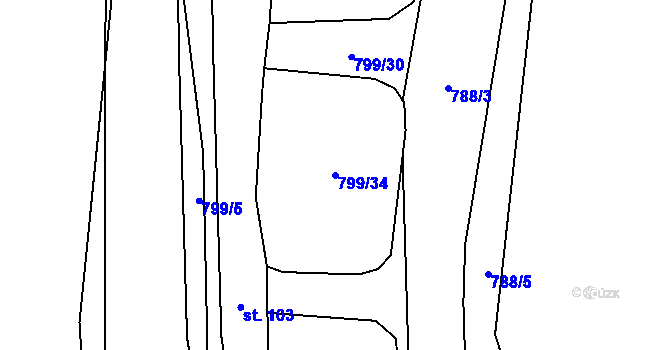 Parcela st. 799/34 v KÚ Studénka u Štoků, Katastrální mapa