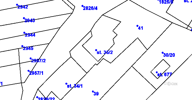 Parcela st. 35/2 v KÚ Štoky, Katastrální mapa