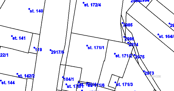 Parcela st. 171/1 v KÚ Štoky, Katastrální mapa