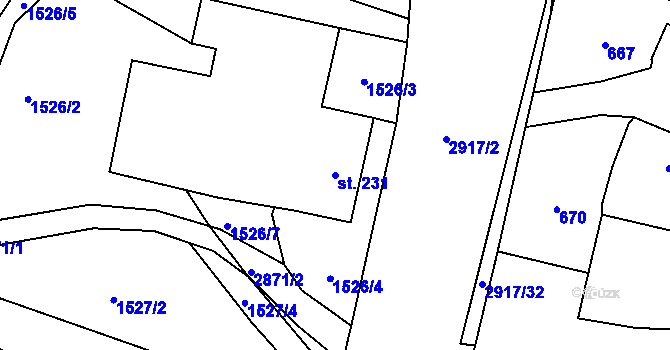 Parcela st. 231 v KÚ Štoky, Katastrální mapa