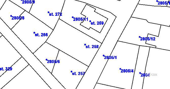 Parcela st. 258 v KÚ Štoky, Katastrální mapa