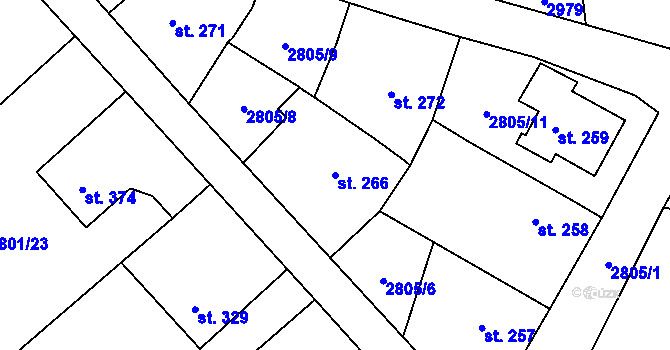Parcela st. 266 v KÚ Štoky, Katastrální mapa
