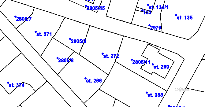 Parcela st. 272 v KÚ Štoky, Katastrální mapa
