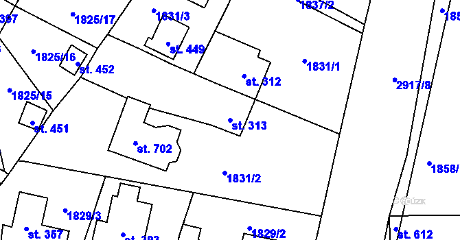 Parcela st. 313 v KÚ Štoky, Katastrální mapa