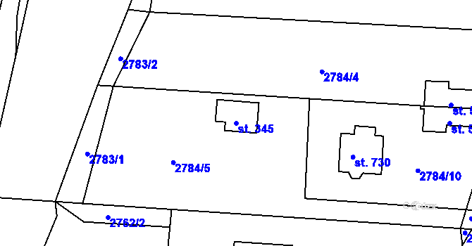 Parcela st. 345 v KÚ Štoky, Katastrální mapa
