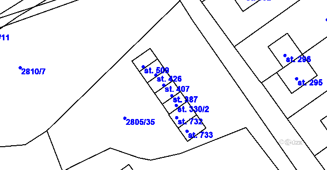 Parcela st. 407 v KÚ Štoky, Katastrální mapa