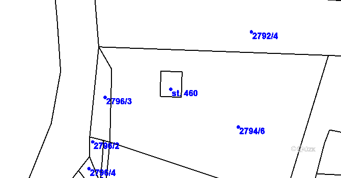 Parcela st. 460 v KÚ Štoky, Katastrální mapa