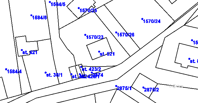 Parcela st. 521 v KÚ Štoky, Katastrální mapa