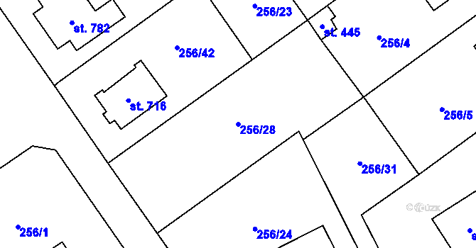 Parcela st. 256/28 v KÚ Štoky, Katastrální mapa