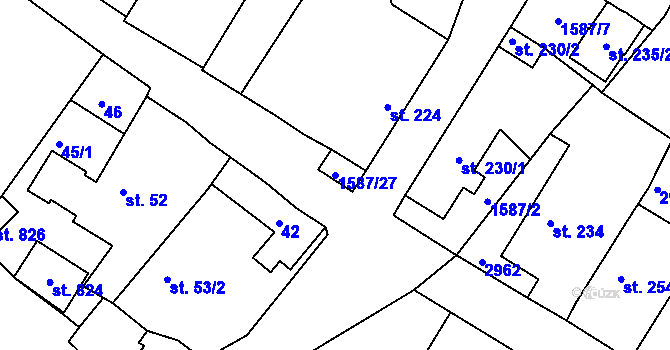 Parcela st. 1587/27 v KÚ Štoky, Katastrální mapa