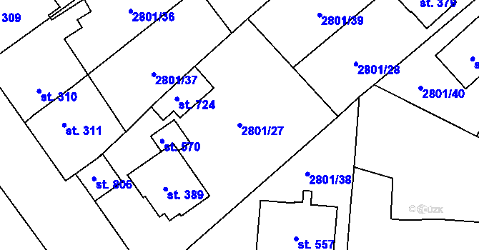 Parcela st. 2801/27 v KÚ Štoky, Katastrální mapa