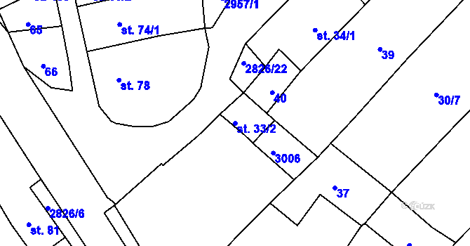 Parcela st. 33/2 v KÚ Štoky, Katastrální mapa