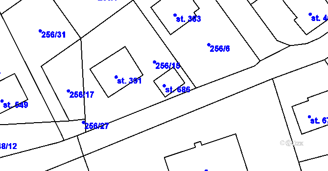 Parcela st. 686 v KÚ Štoky, Katastrální mapa