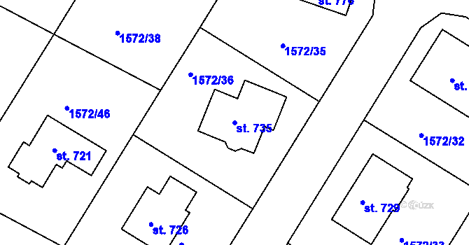 Parcela st. 735 v KÚ Štoky, Katastrální mapa