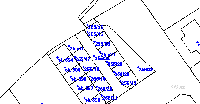 Parcela st. 255/27 v KÚ Štoky, Katastrální mapa