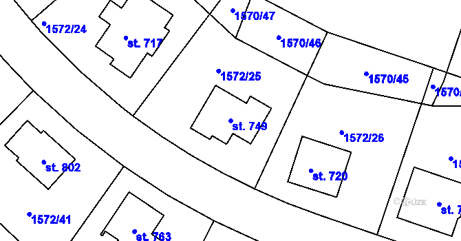 Parcela st. 749 v KÚ Štoky, Katastrální mapa