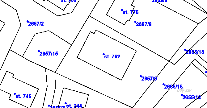 Parcela st. 762 v KÚ Štoky, Katastrální mapa