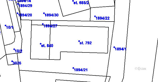 Parcela st. 792 v KÚ Štoky, Katastrální mapa