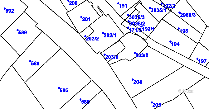 Parcela st. 203/1 v KÚ Štramberk, Katastrální mapa