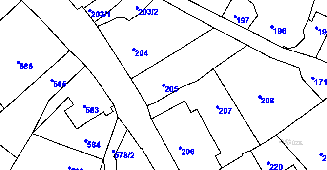 Parcela st. 205 v KÚ Štramberk, Katastrální mapa