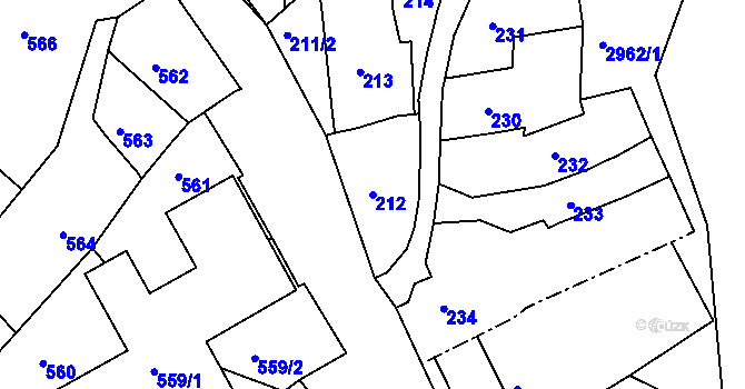 Parcela st. 212 v KÚ Štramberk, Katastrální mapa