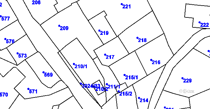 Parcela st. 217 v KÚ Štramberk, Katastrální mapa