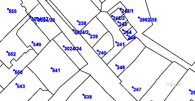 Parcela st. 240 v KÚ Štramberk, Katastrální mapa