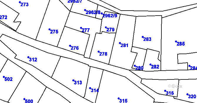 Parcela st. 278 v KÚ Štramberk, Katastrální mapa