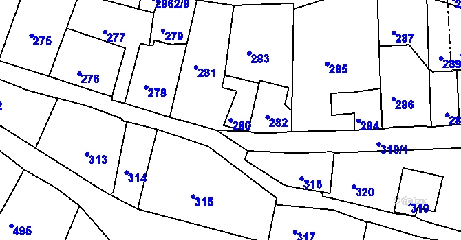 Parcela st. 280 v KÚ Štramberk, Katastrální mapa