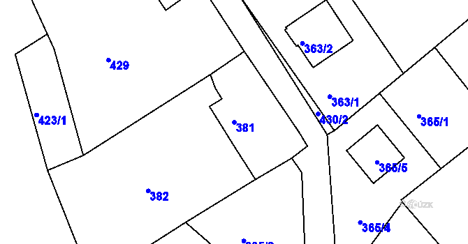 Parcela st. 381 v KÚ Štramberk, Katastrální mapa
