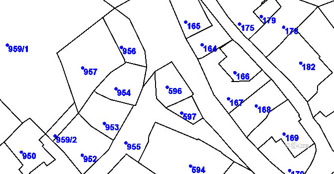 Parcela st. 596 v KÚ Štramberk, Katastrální mapa