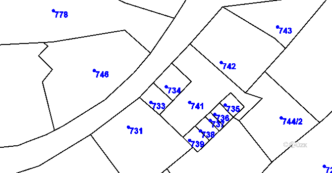 Parcela st. 734 v KÚ Štramberk, Katastrální mapa