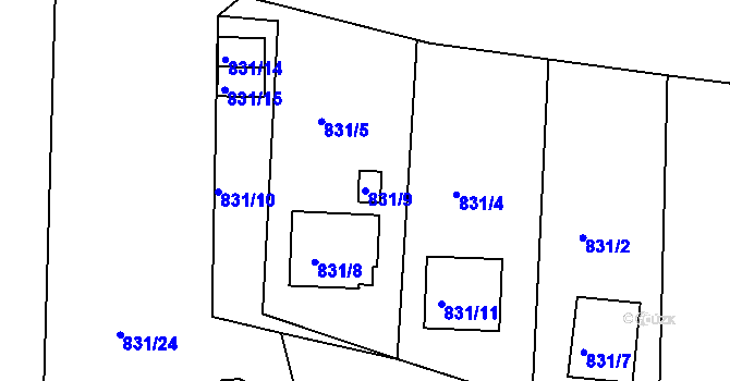 Parcela st. 831/9 v KÚ Štramberk, Katastrální mapa
