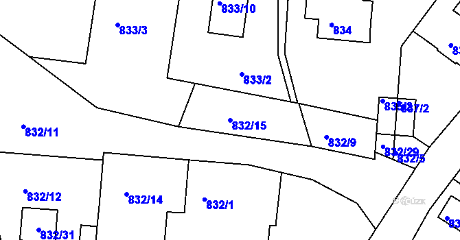 Parcela st. 832/15 v KÚ Štramberk, Katastrální mapa
