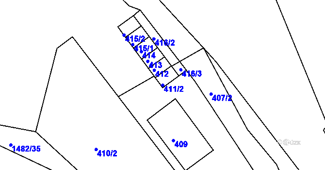 Parcela st. 411/2 v KÚ Štramberk, Katastrální mapa