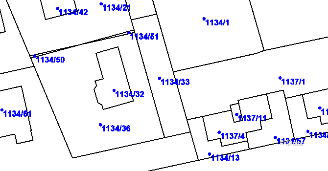 Parcela st. 1134/37 v KÚ Štramberk, Katastrální mapa