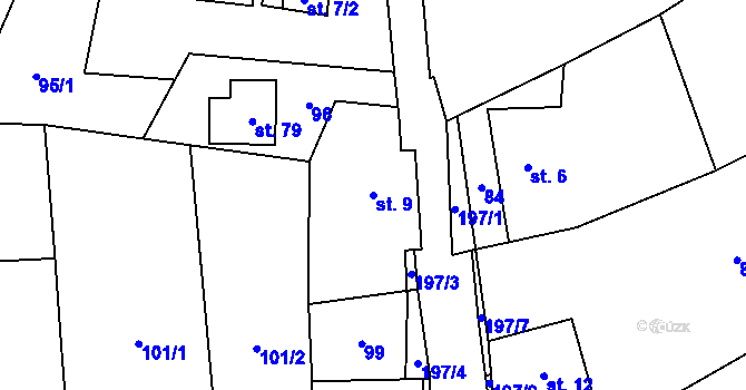 Parcela st. 9 v KÚ Študlov u Vítějevsi, Katastrální mapa
