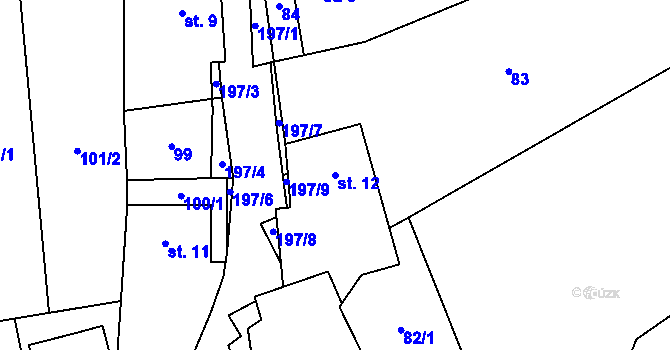 Parcela st. 12 v KÚ Študlov u Vítějevsi, Katastrální mapa